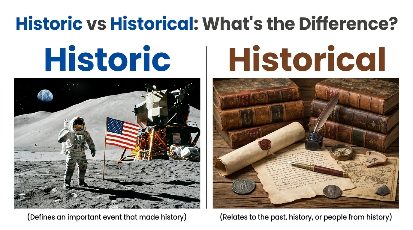 Historic vs Historical: Meaning, Differences, Usage, Examples, and Common Mistakes.